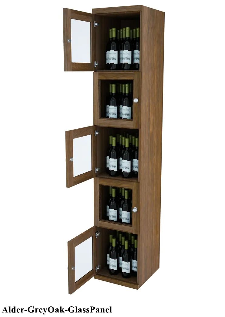 Vinostor Wine Lockers – 5 Locking Bins - 83-5/8″ Tall - Single Shelf Solid Sides