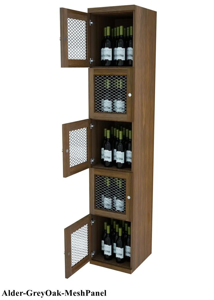 Vinostor Wine Lockers – 5 Locking Bins - 83-5/8″ Tall - Single Shelf Solid Sides
