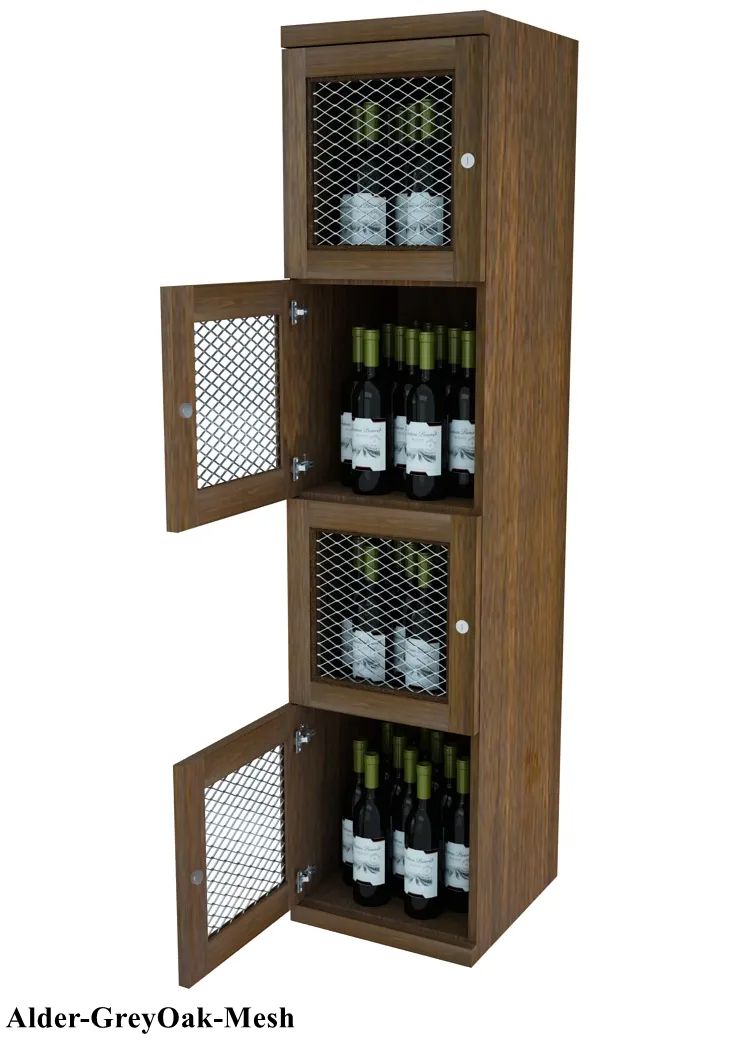 Vinostor Wine Lockers – 4 Locking Bins - 57-5/8″ Tall - Single Shelf Solid Sides