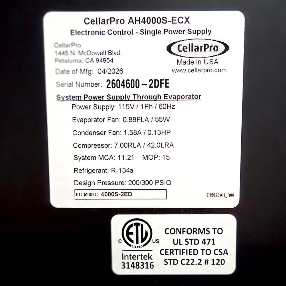 CellarPro Air Handler Split 4000 Wall Mounted #37391