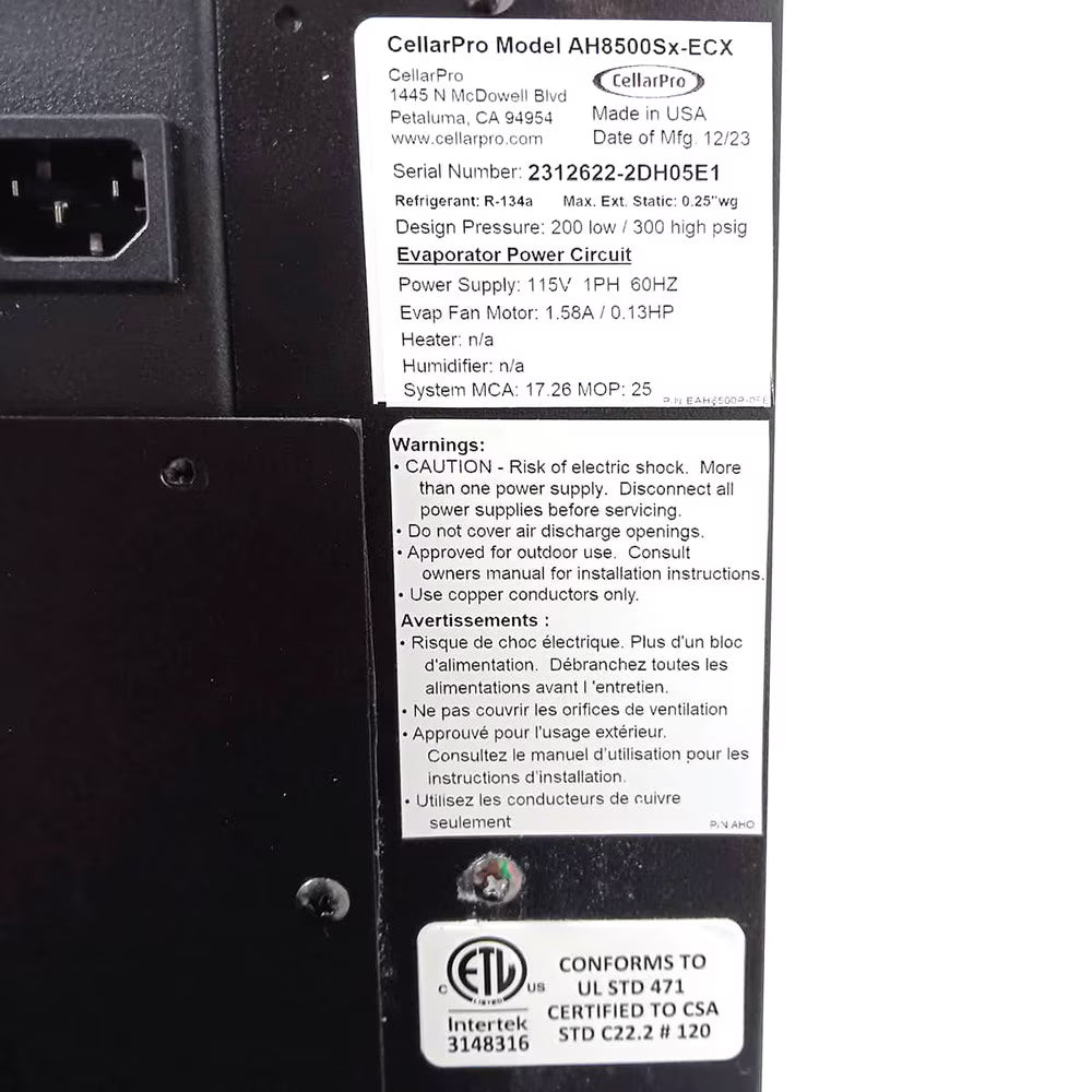 CellarPro Air Handler Split 8500 Outdoor #7110