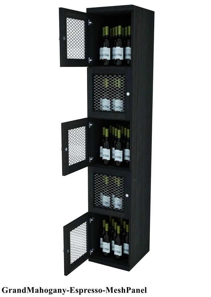 Vinostor Wine Lockers – 5 Locking Bins - 83-5/8″ Tall - Single Shelf Solid Sides