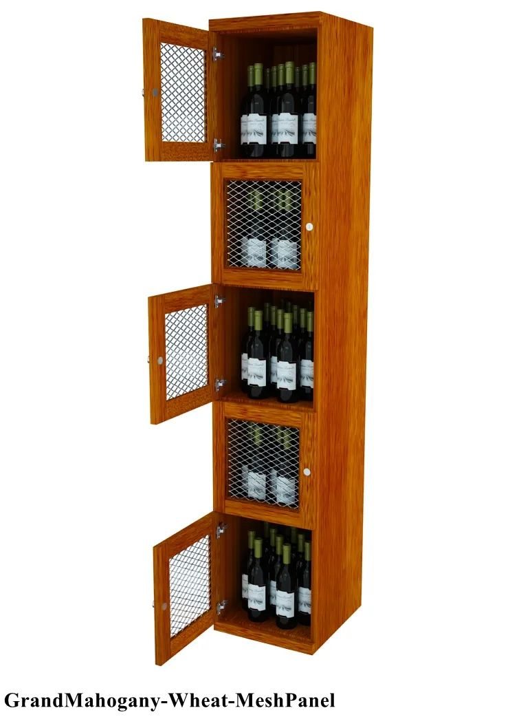 Vinostor Wine Lockers – 5 Locking Bins - 83-5/8″ Tall - Single Shelf Solid Sides