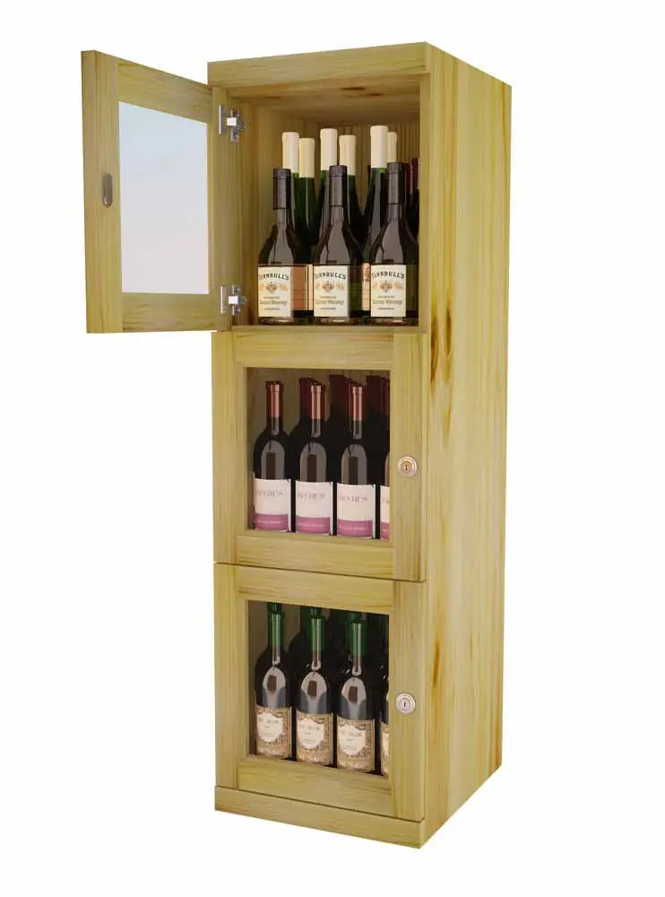 Vinostor Wine Lockers – 3 Locking Bins - 51-5/8"" Tall - Single Shelf Solid Sides