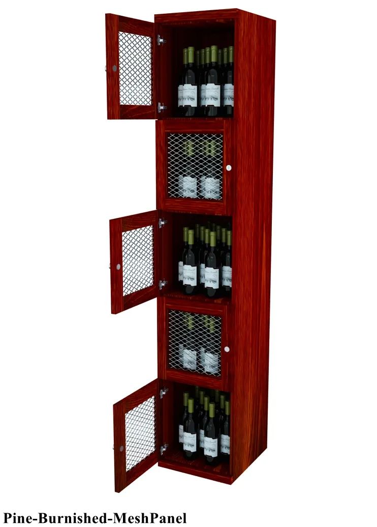 Vinostor Wine Lockers – 5 Locking Bins - 83-5/8″ Tall - Single Shelf Solid Sides