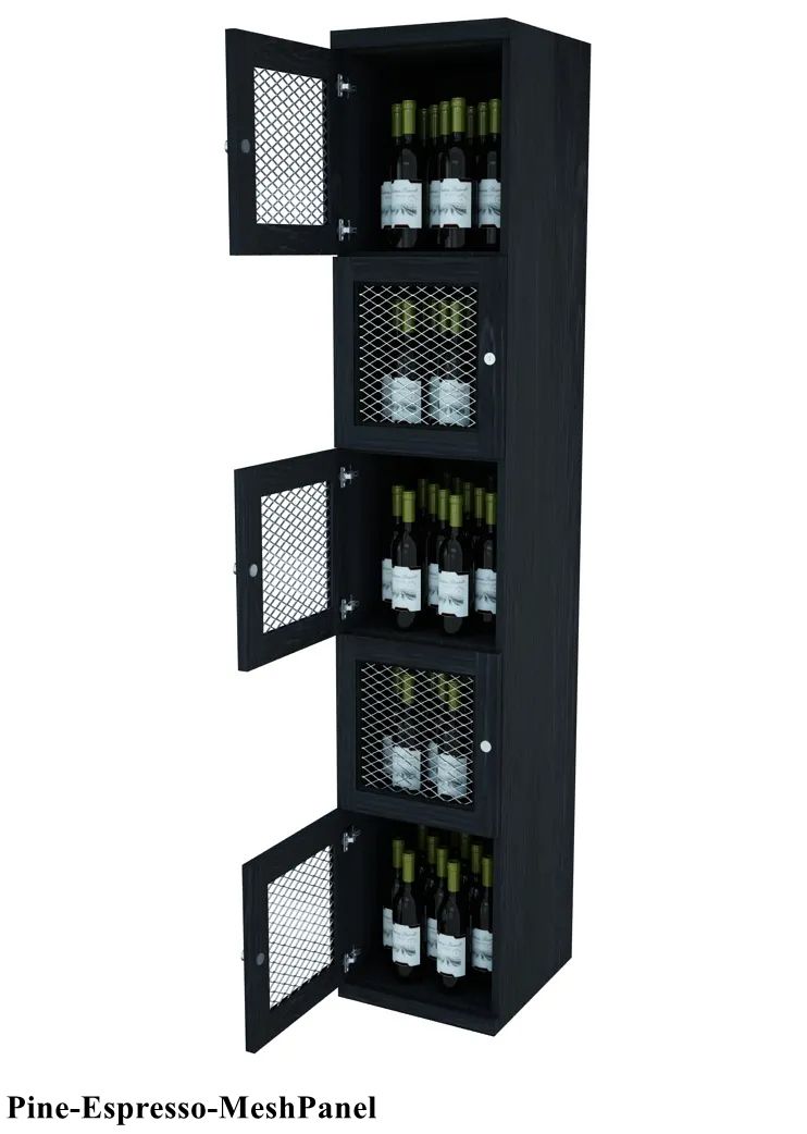 Vinostor Wine Lockers – 5 Locking Bins - 83-5/8″ Tall - Single Shelf Solid Sides