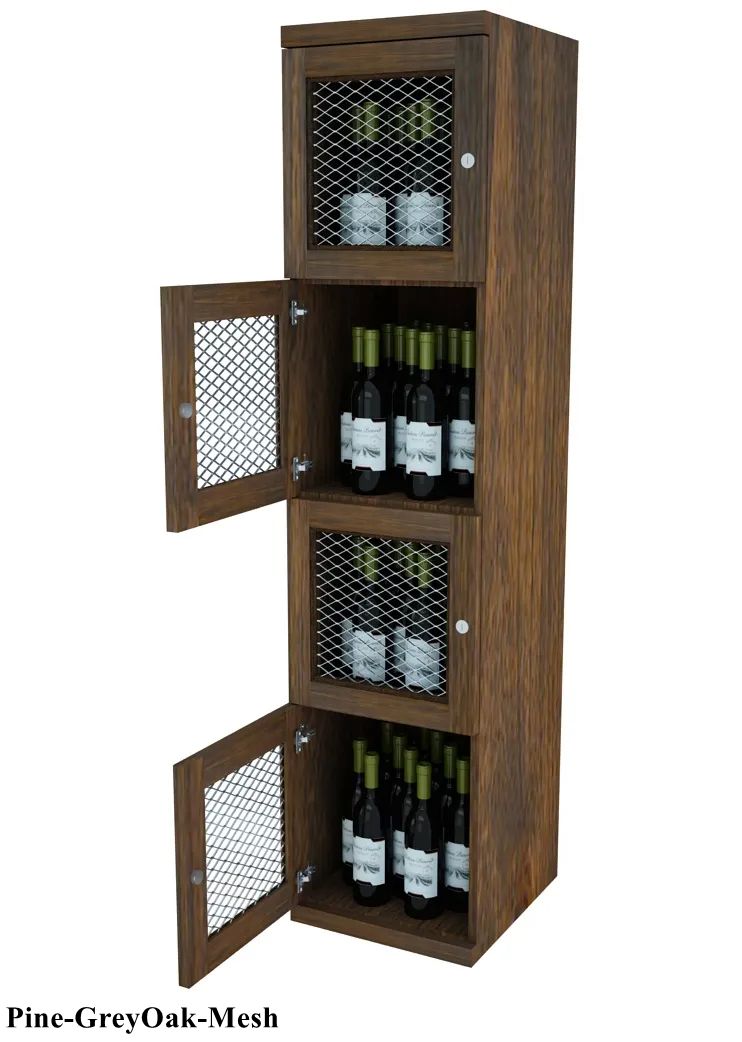 Vinostor Wine Lockers – 4 Locking Bins - 57-5/8″ Tall - Single Shelf Solid Sides