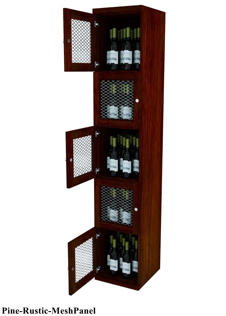 Vinostor Wine Lockers – 5 Locking Bins - 83-5/8″ Tall - Single Shelf Solid Sides