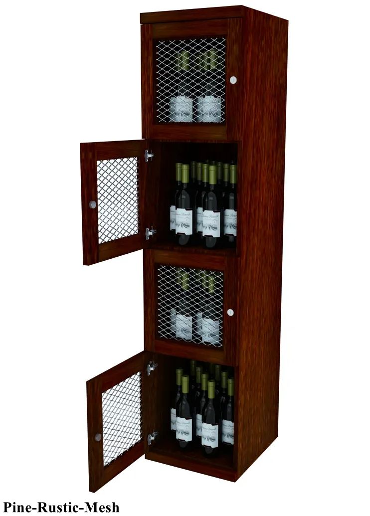 Vinostor Wine Lockers – 4 Locking Bins - 57-5/8″ Tall - Single Shelf Solid Sides