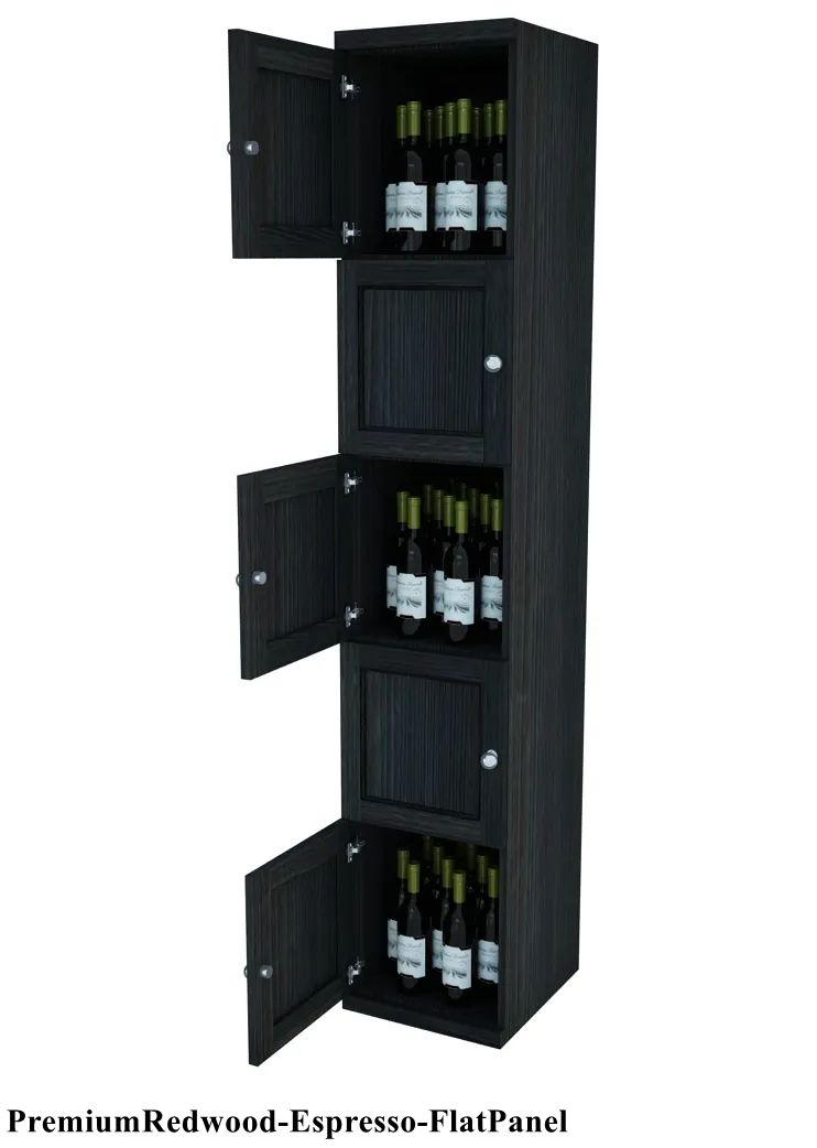 Vinostor Wine Lockers – 5 Locking Bins - 83-5/8″ Tall - Single Shelf Solid Sides