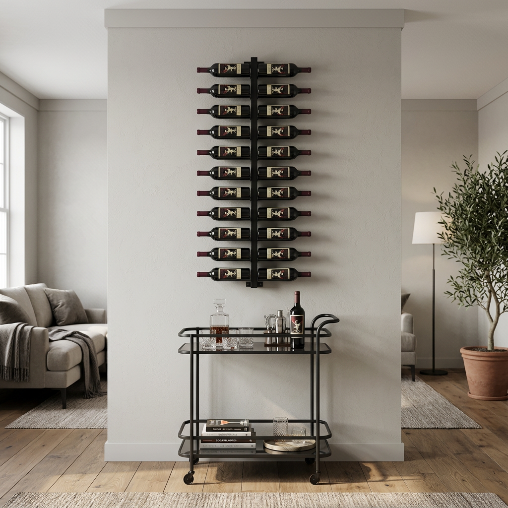 VintageView Vino Rails Wall Mounted Wine Rack Post Kit — 24 Bottle Cork-Forward Display