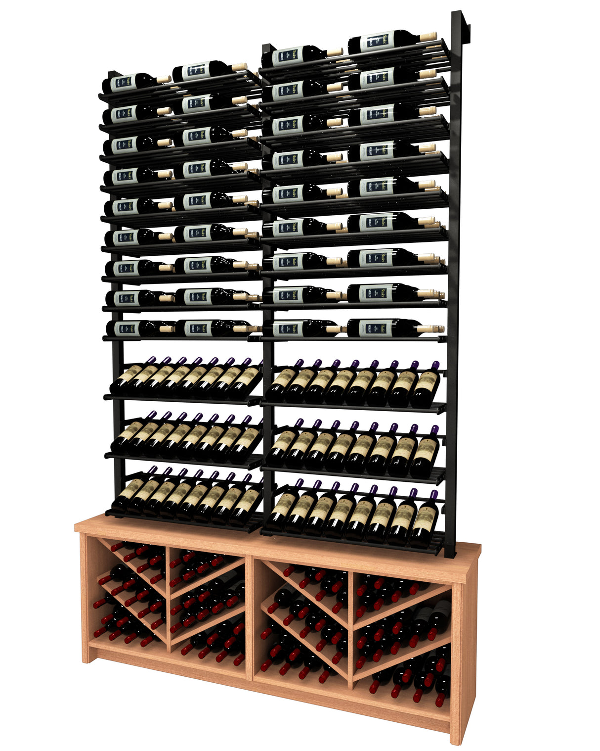 Kessick Somm SV25 3 Pole Parallel Shelf with 2 Display Rows and Base Chevron Cabinet displaying 268 bottles