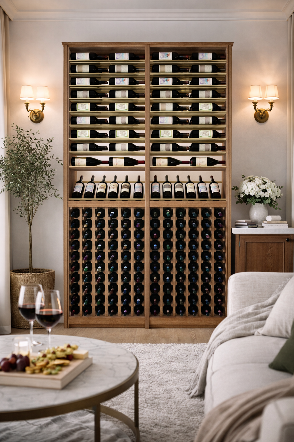 Kessick Tower Series 216-Bottle Hardwood Wine Cabinet