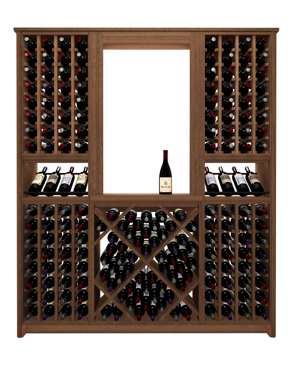 Kessick Tower Series 204-Bottle Hardwood Wine Cabinet — Walnut, Clear Finish, Black Rods