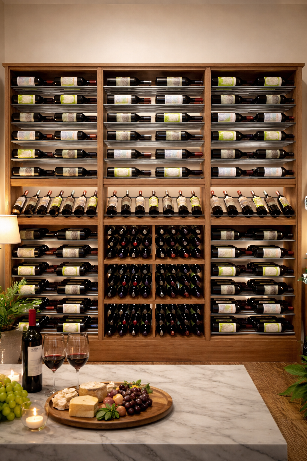 Kessick Tower Series 264-Bottle Hardwood Wine Cabinet — Walnut, Clear Finish, Black Rods