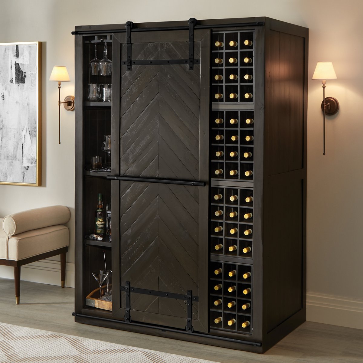 Mesa Sliding Barn Door Armoire - Rustic Black Finish