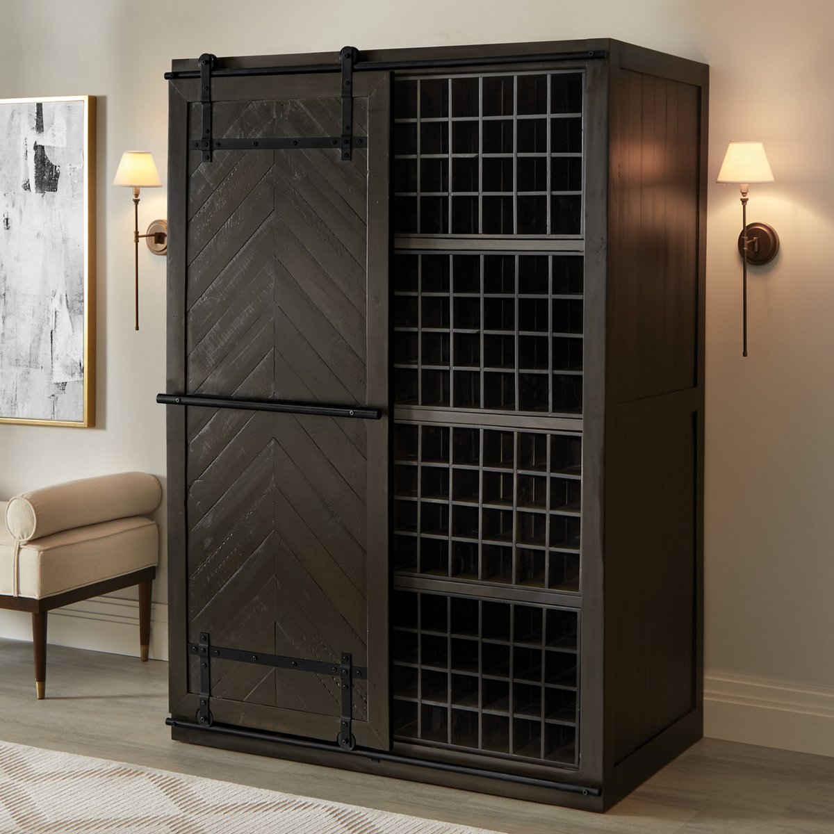 Mesa Sliding Barn Door Armoire - Rustic Black Finish