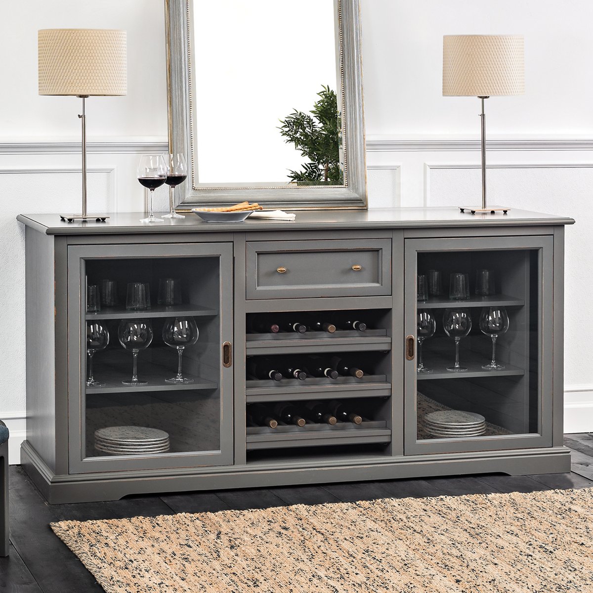 Siena Wine Credenza - Antique Gray