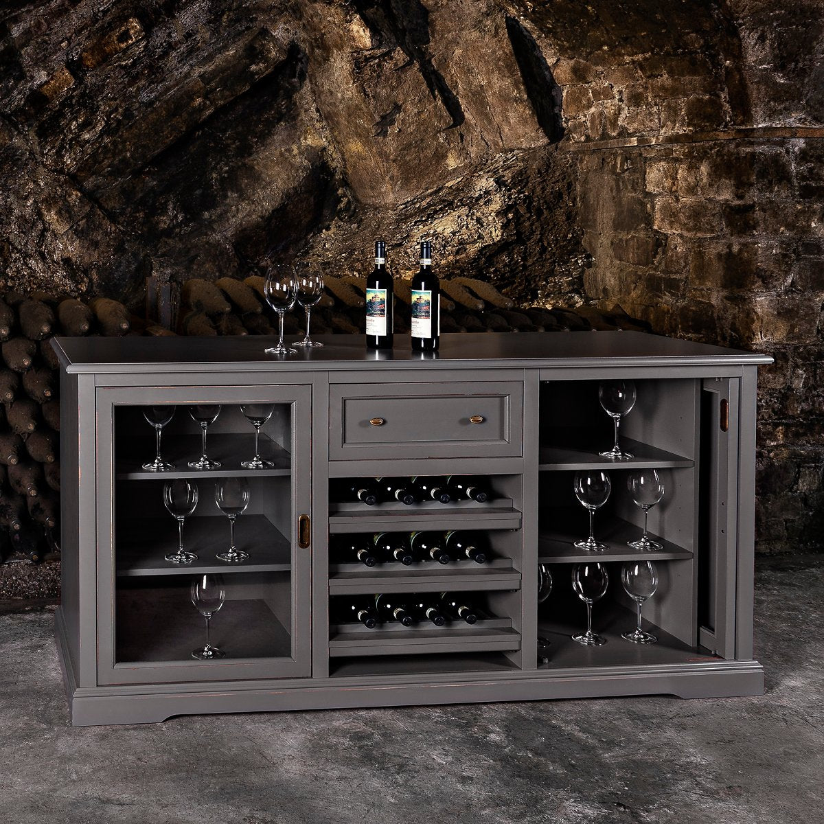Siena Wine Credenza - Antique Gray