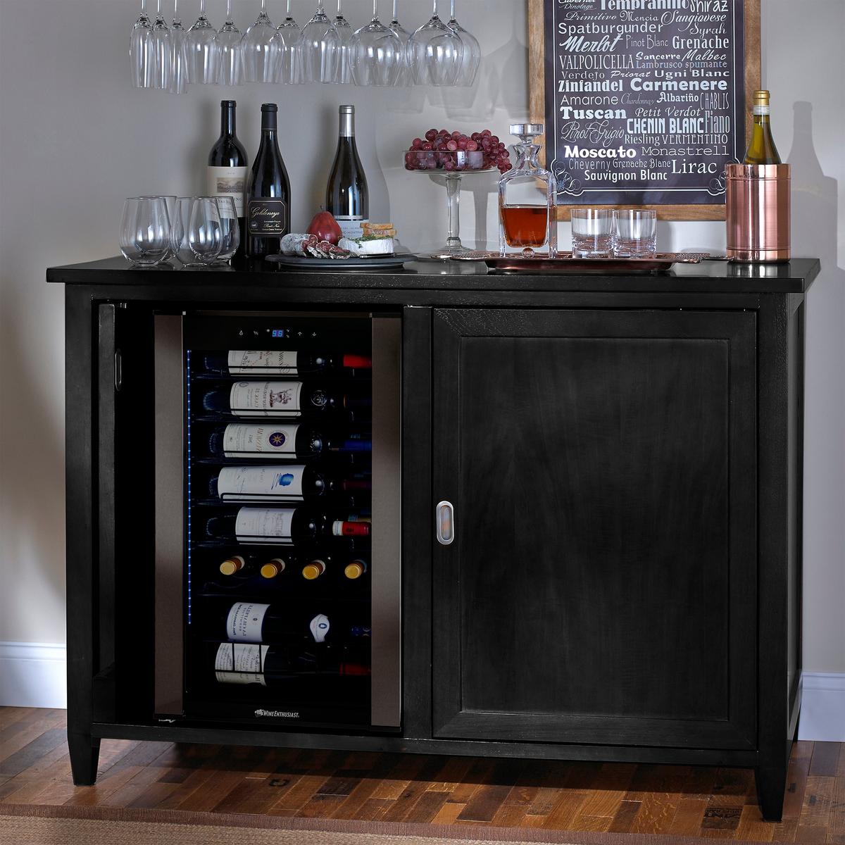 Firenze Mezzo Wine and Spirits Credenza with Cooling Storage Option (Nero)