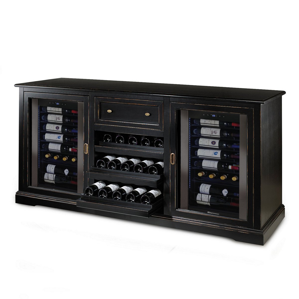 Siena Wine Credenza (Nero) with Two Wine Refrigerators