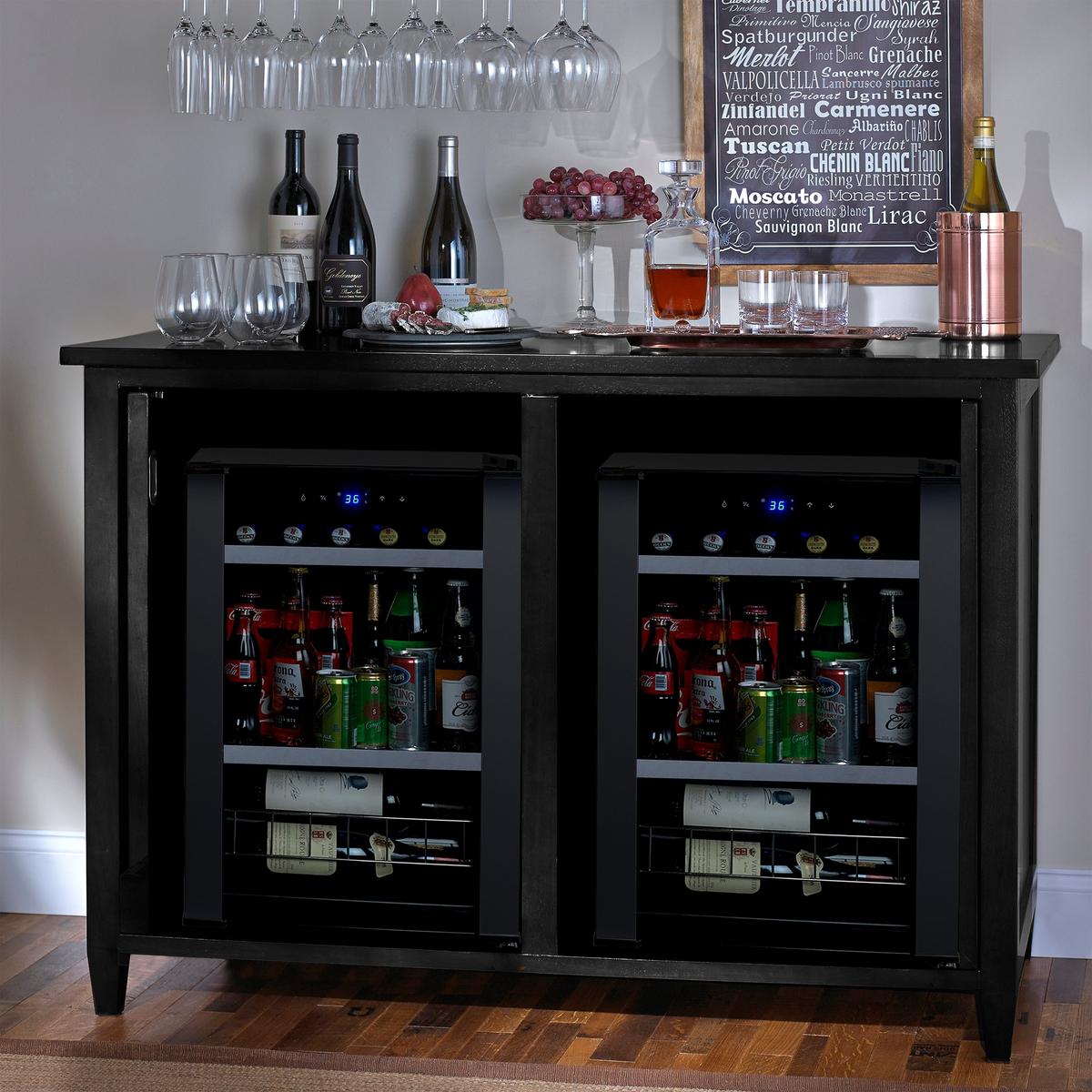 Firenze Mezzo Wine and Spirits Credenza with Cooling Storage Option (Nero)