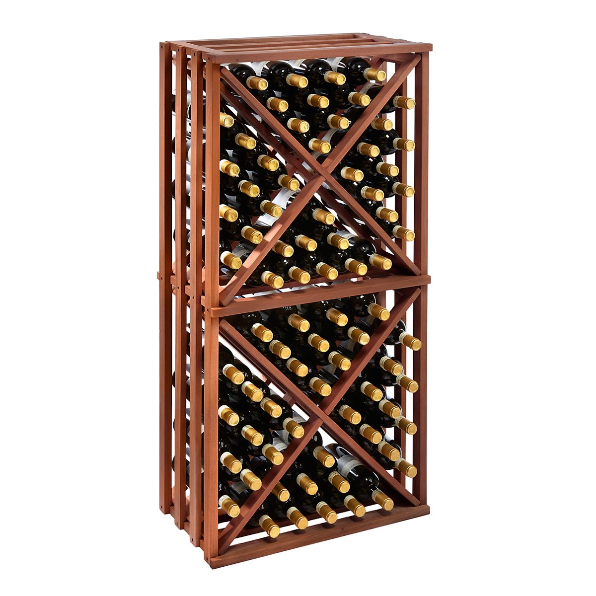 N’FINITY Walnut Stackable 4 Foot Wine Rack - Wine Rack Diamond Open Cube