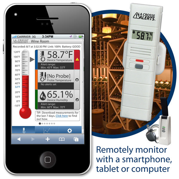 Wine Cellar Wireless Remote Temperature & Humidity Monitor - Wine Cooler Plus
