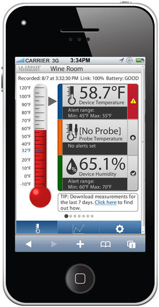 Wine Cellar Wireless Remote Temperature & Humidity Monitor - Wine Cooler Plus