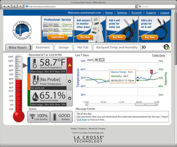 Wine Cellar Wireless Remote Temperature & Humidity Monitor - Wine Cooler Plus