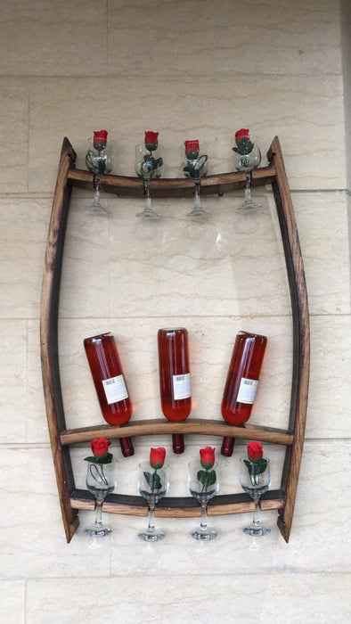 Wine Barrel Stemware and 3 bottle Wall Display