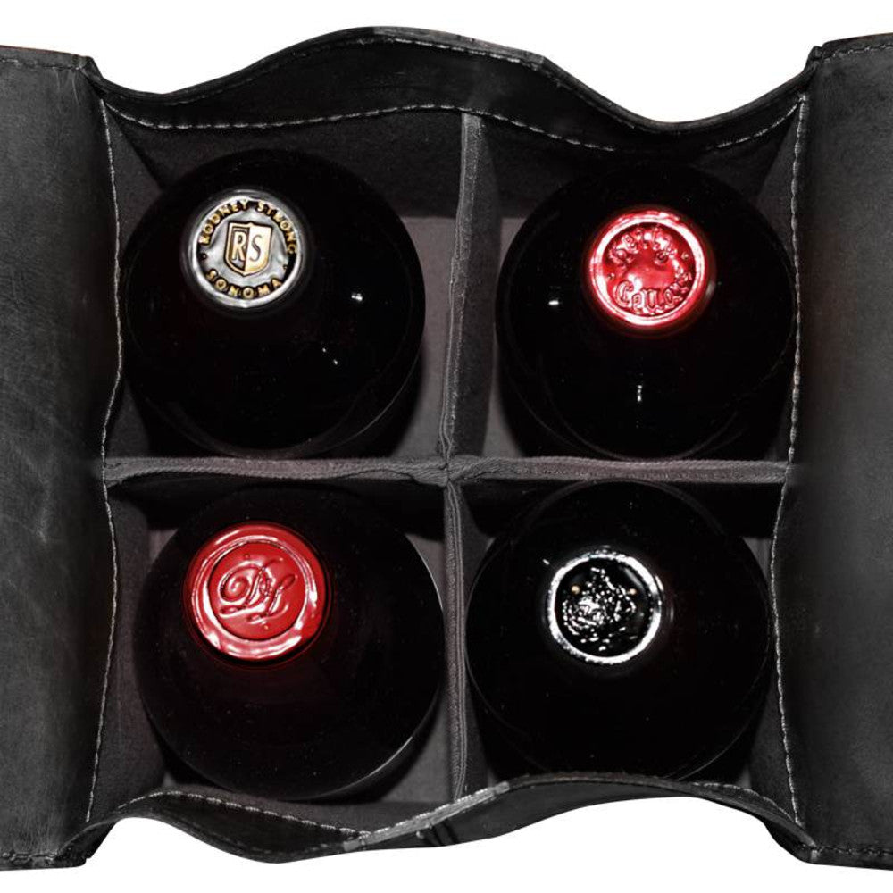 Leather Wine Bag Black 4 Bottle