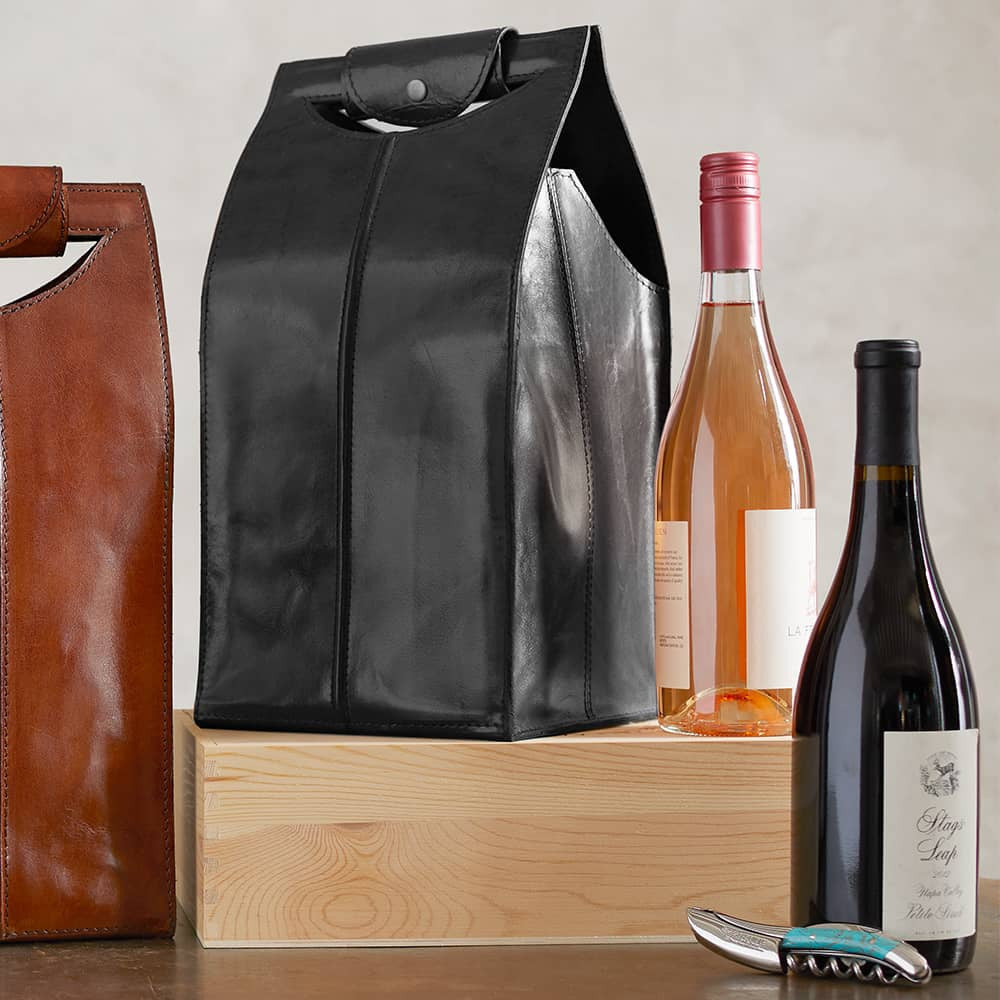 Leather Wine Bag Black 4 Bottle