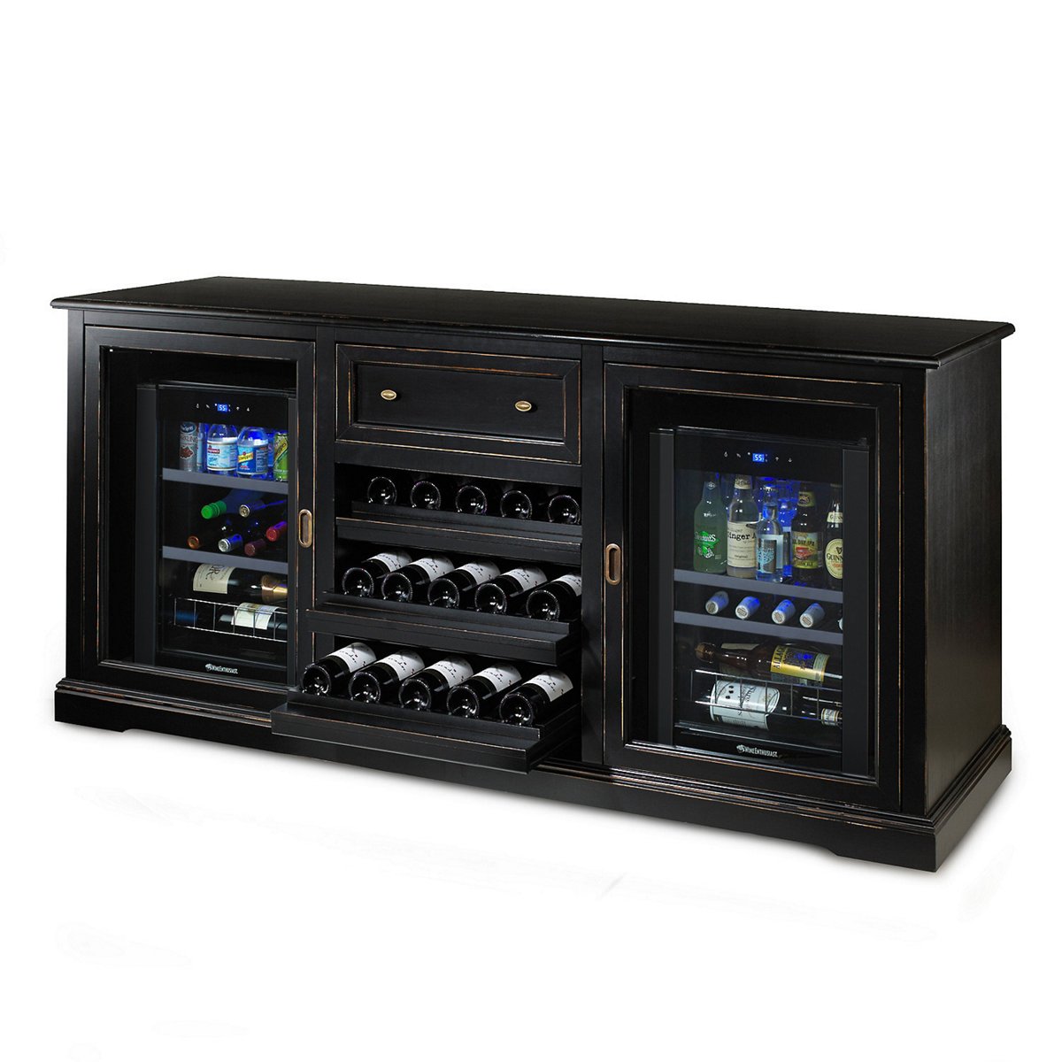 Siena Wine Credenza (Nero) with Two Wine Refrigerators
