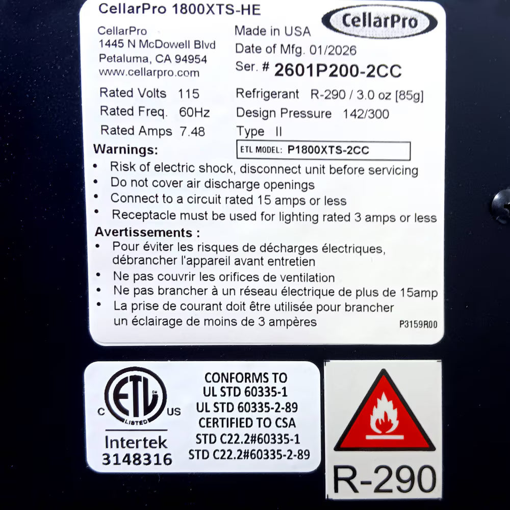 CellarPro 1800XTS-HE Cooling Unit (up to 400 cubic feet)