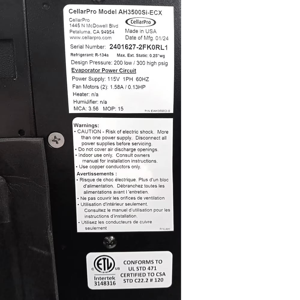 CellarPro Air Handler Split 3500 Indoor #36244