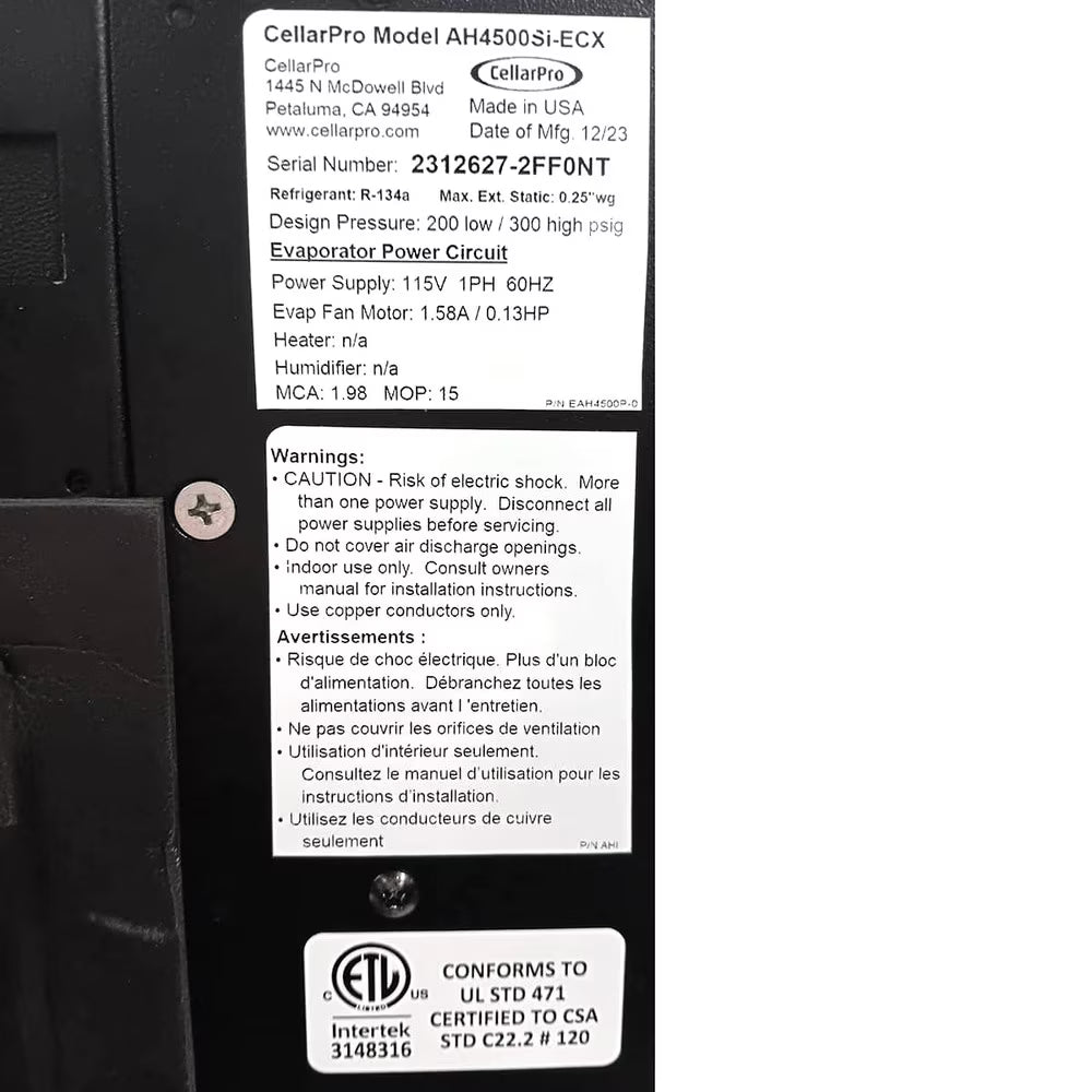 CellarPro Air Handler Split 4500 Indoor #36293