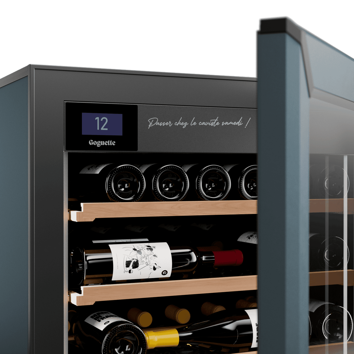 Goguette Wine Fridge Large Unit 150 Bottles Closeup of the top shelves