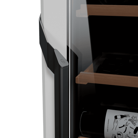 Goguette wine fridge small single zone 50 bottle capacity closeup of the handle