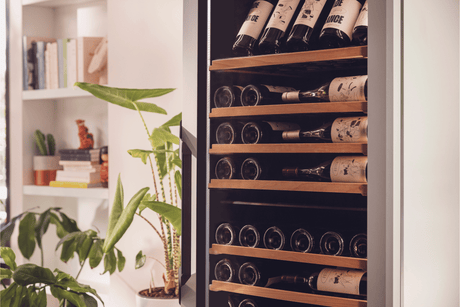 goguette_large_wine_refrigerator closeup of the bottles inside the unit.