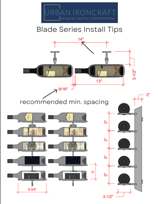 Urban Ironcraft Wall Mounted Wine Racks - Double Bottle Cork Facing Blade Series