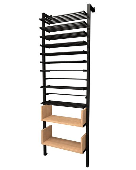 Kessick Somm 2 Pole Parallel Shelf with 2 Display Rows and Bin Shelves empty showing full system structure