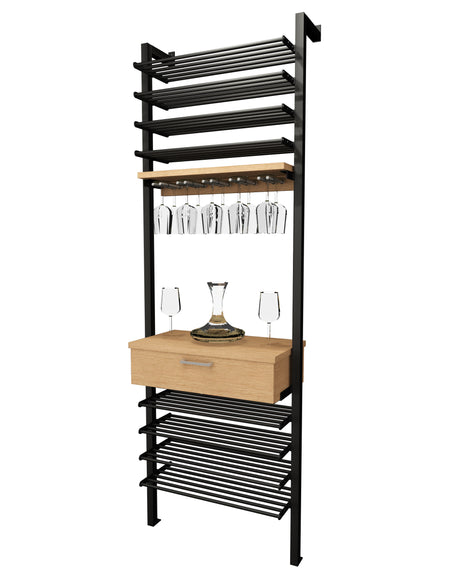 Kessick Somm 2 Pole Parallel Shelf with Stemware Rack and Drawer empty showing full system