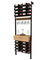 Kessick Somm 2 Pole Parallel Shelf with Stemware Rack and Drawer displaying 48 bottles with wine glasses