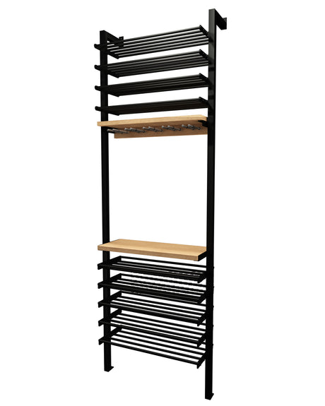 Kessick Somm 2 Pole Parallel Shelf with Stemware Rack and Somm Shelves empty showing full system