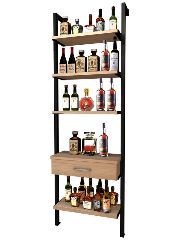 Kessick Somm 2 Pole Spirits Shelf with Drawer displaying 60 bottles and spirits