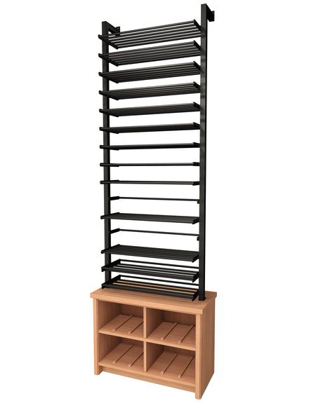 Kessick Somm SV23 2 Pole Parallel Shelf with 2 Display Rows and Base Bin Cabinet empty showing full system