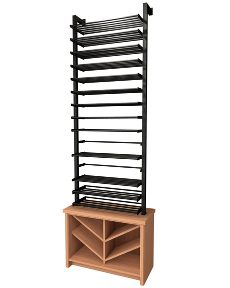 Kessick Somm SV24 2 Pole Parallel Shelf with 2 Display Rows and Base Chevron Cabinet empty showing full system