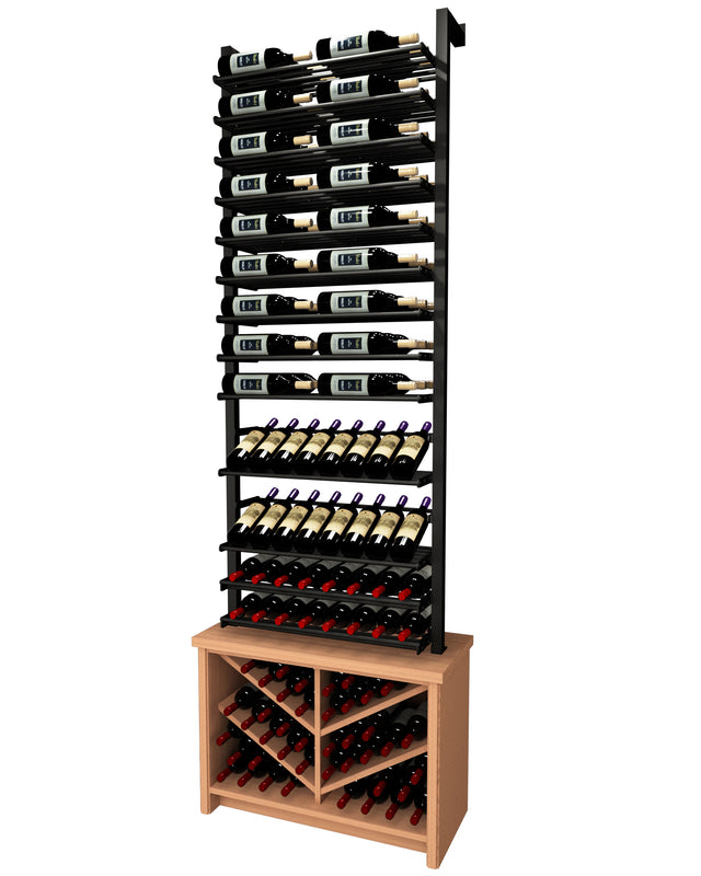 Kessick Somm SV24 2 Pole Parallel Shelf with 2 Display Rows and Base Chevron Cabinet displaying 134 bottles