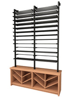 Kessick Somm SV25 3 Pole Parallel Shelf with 2 Display Rows and Base Chevron Cabinet empty showing full system